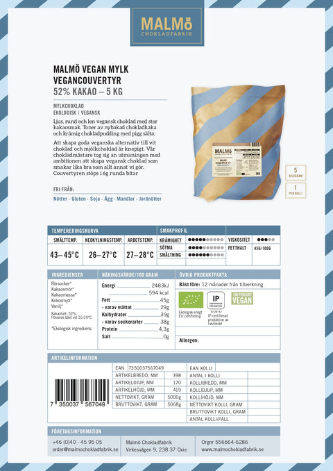 MALMÖ VEGAN MYLK 52% COUVERTYR