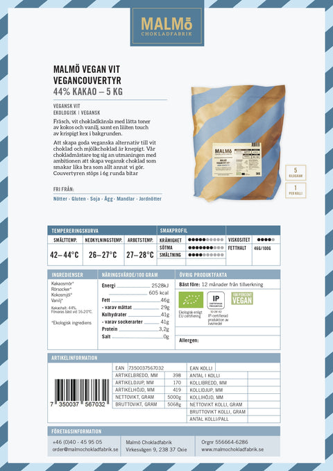 MALMÖ VEGAN VIT 44% COUVERTYR